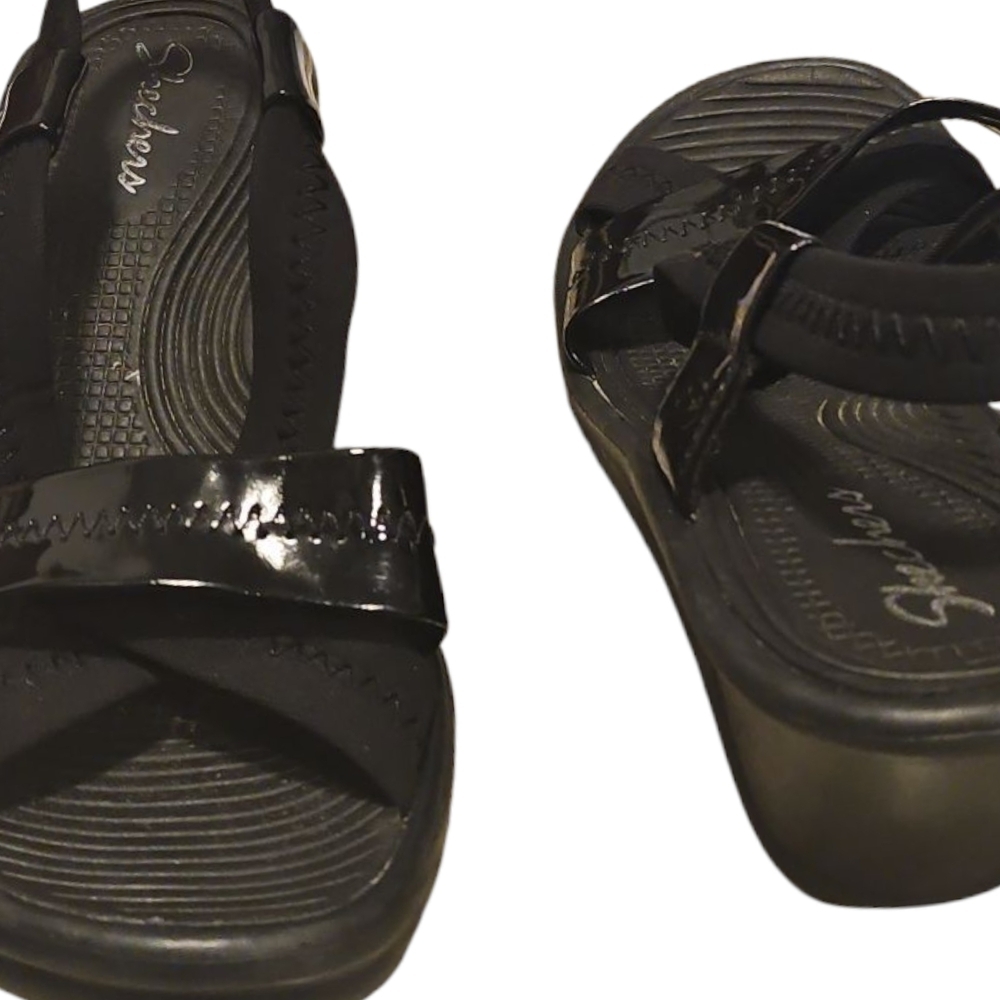 Skechers Black Wedge Sling Back Sandals - Picture 3 of 5